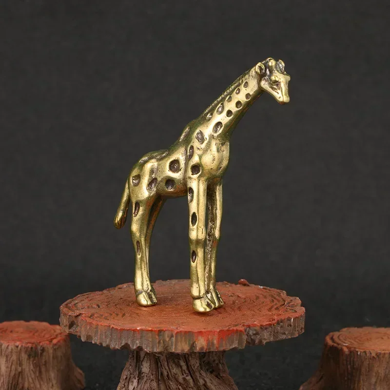 Pure Copper Giraffe Figurine Desktop Decoration Vintage Animal Statue Miniature Ornament Crafts Home Decor Accessories