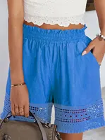 Blue Women's Oversized Woven Solid Color Casual Shorts Comfortable Loose Fit High Waist Knee-Length Summer Fashion Blue - Image 6