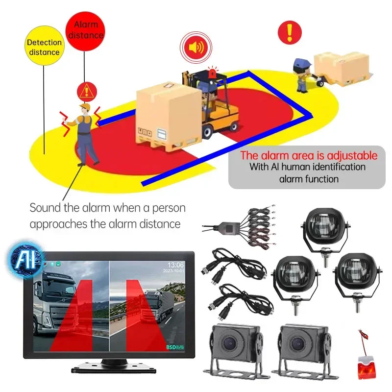 지게차 경보 시스템 AI 모니터링 시스템 엔지니어링 차량 변조 방지 버저 음성 알람, 지게차 충돌 방지 시스템