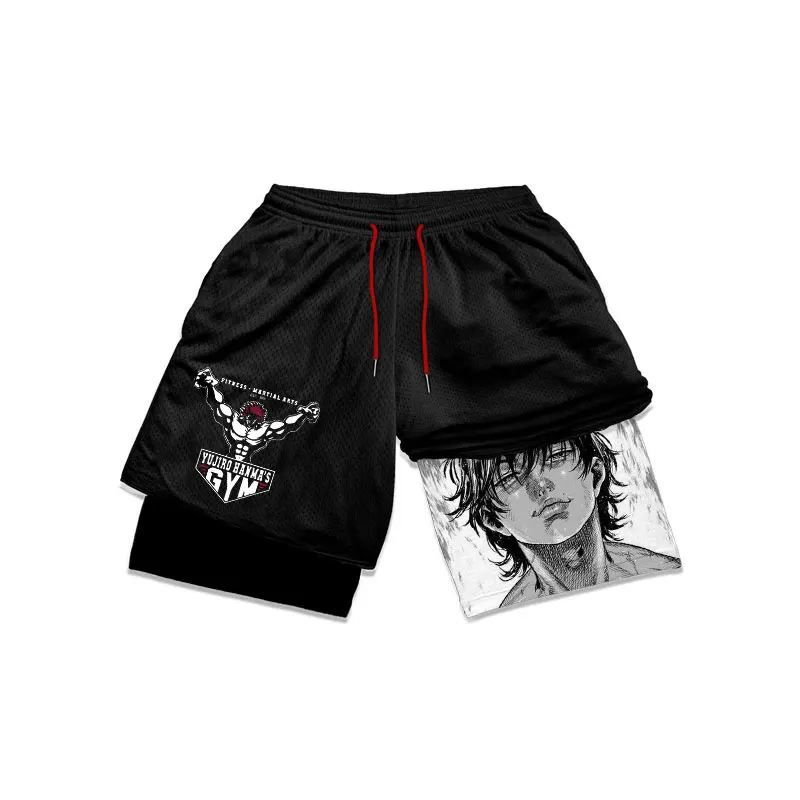 Anime Baki Hanma Gym Shorts Men Manga Print Workout Quick Dry Running Performance Short Pants Summer Mesh Beach Sport Sweatpants 3