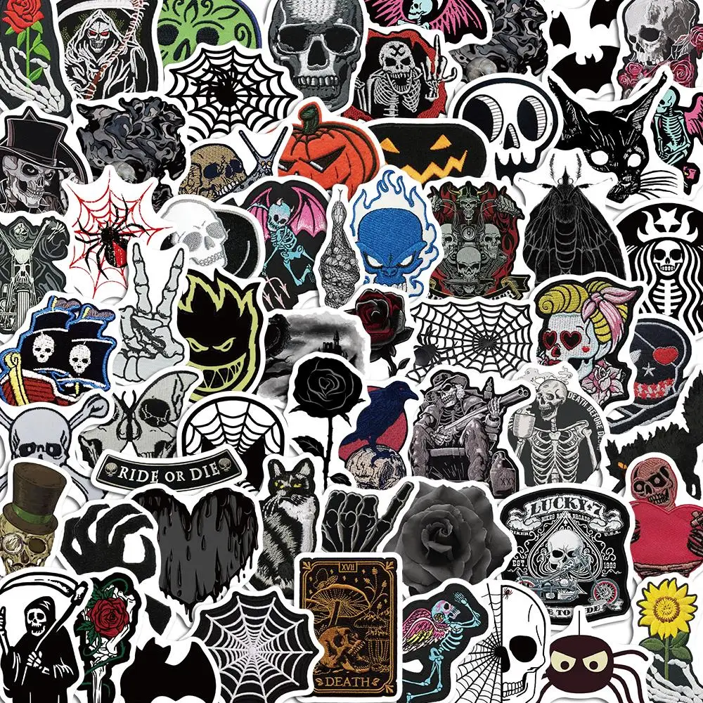 10/60PCS Dark Skeleton Halloween Horror Stickers Pack DIY Skateboard Motorcycle Suitcase Stationery Decals Decor Phone Laptop new cosplay gloves halloween skeleton skull half finger punk gloves glow in the dark fingerless stretch knitted winter mitten