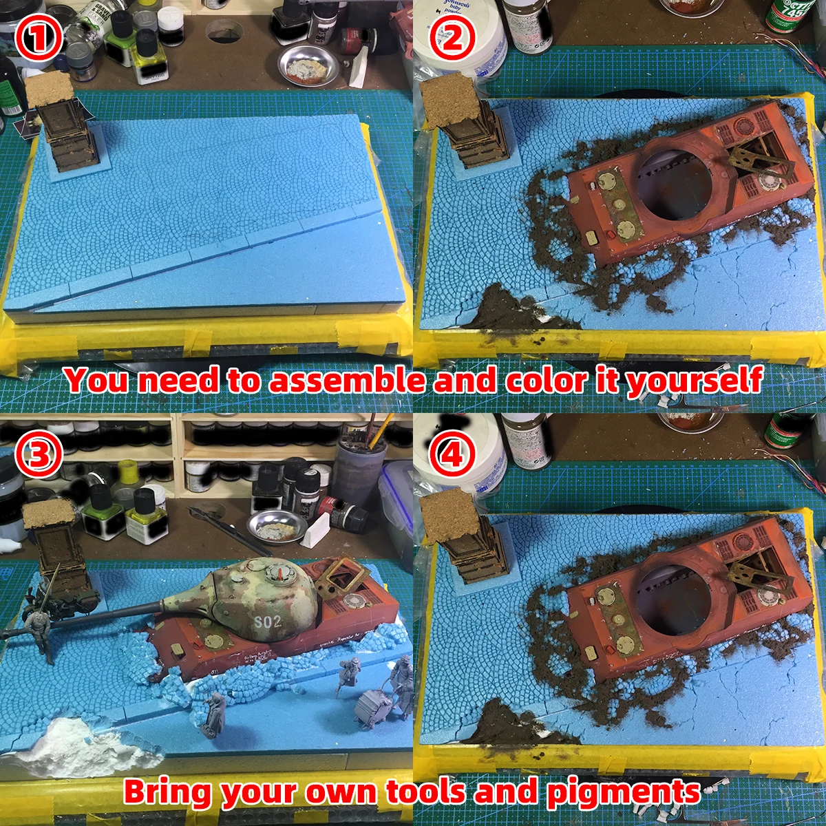 조립식 고속도로 건축 모형 벽돌 포장 도로 광장 공공 디오라마 스케일 모형 키트 디스플레이 베이스 스탠드 1/35