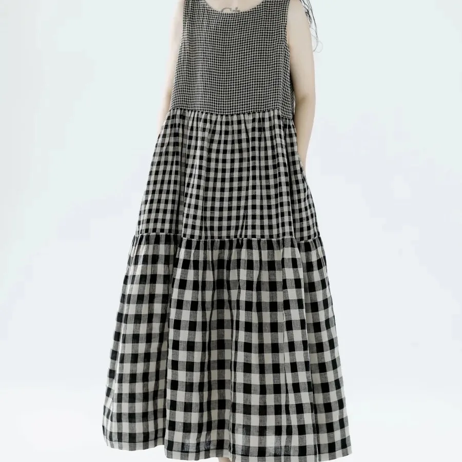 Loose Linen Summer Dr Svel Patchwork Vest Skirt adient Cheered Print n Sle Women's Faion Dr