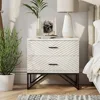 Bedside Table.Set of 2Modern 2-Drawer Nightstand, Contemporary Line Accent End Side Table with Black Metal Base,Distressed White 6
