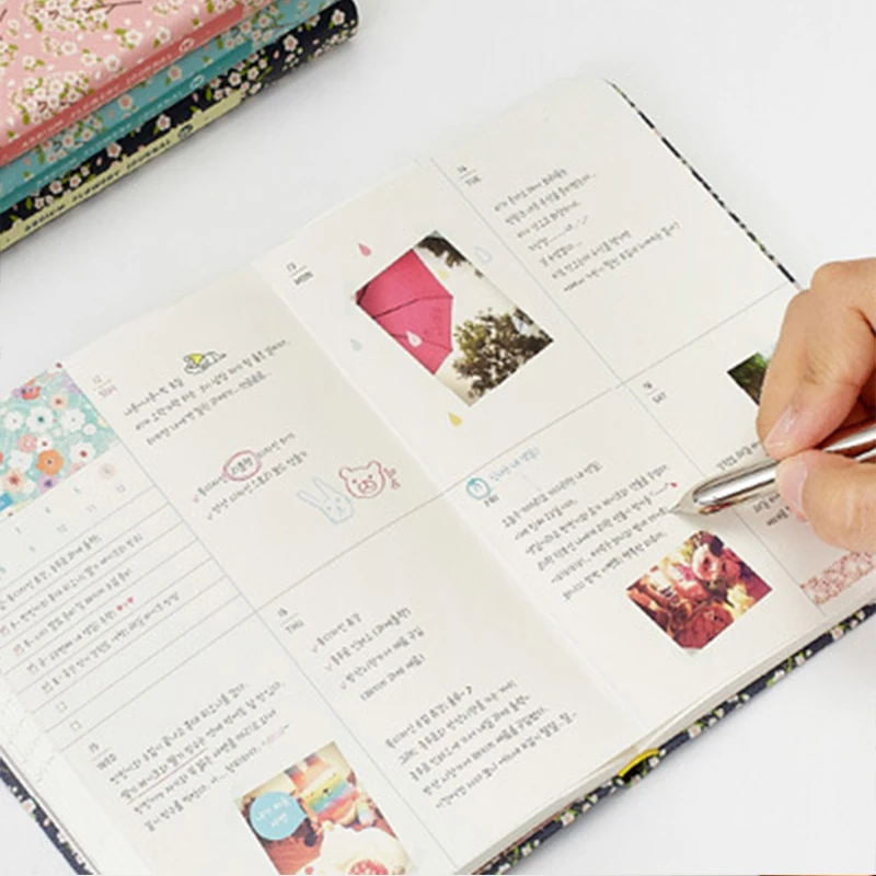 Bonito pu Couro Floral Flor Agenda Livro Planejador Semanal Caderno Escola Material de Escritório Papelaria Kawaii Nova Chegada - Imagem 5