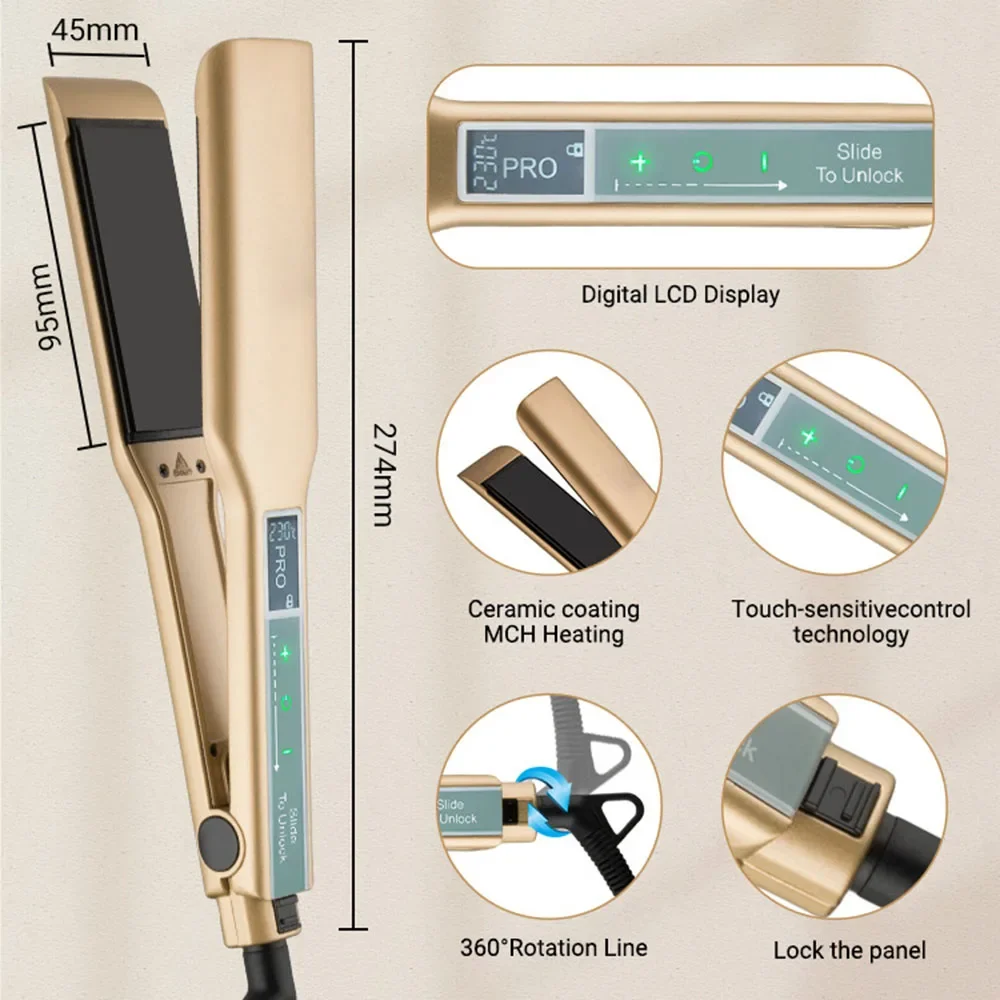 Professional Hair Straightener Touch Screen Flat Iron Hair Straightening  Styling Tools MCH Wide Plate Keratin Hair Straightener 4