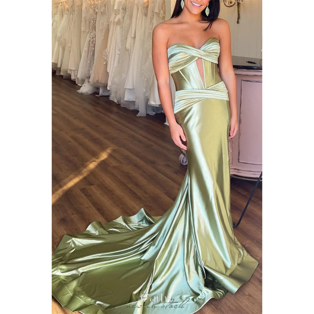 

Cathy Strapless Satin Wedding Dresses Mermaid Side High Split vestidos de noche Elegant Sleeves Long Train Formal Evening 2024