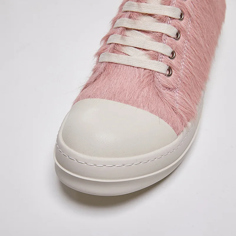 High Street Brand Pink Fur Women Sneaker Sneaker Men Thick Soled Low Top Round Toe Women Shoes