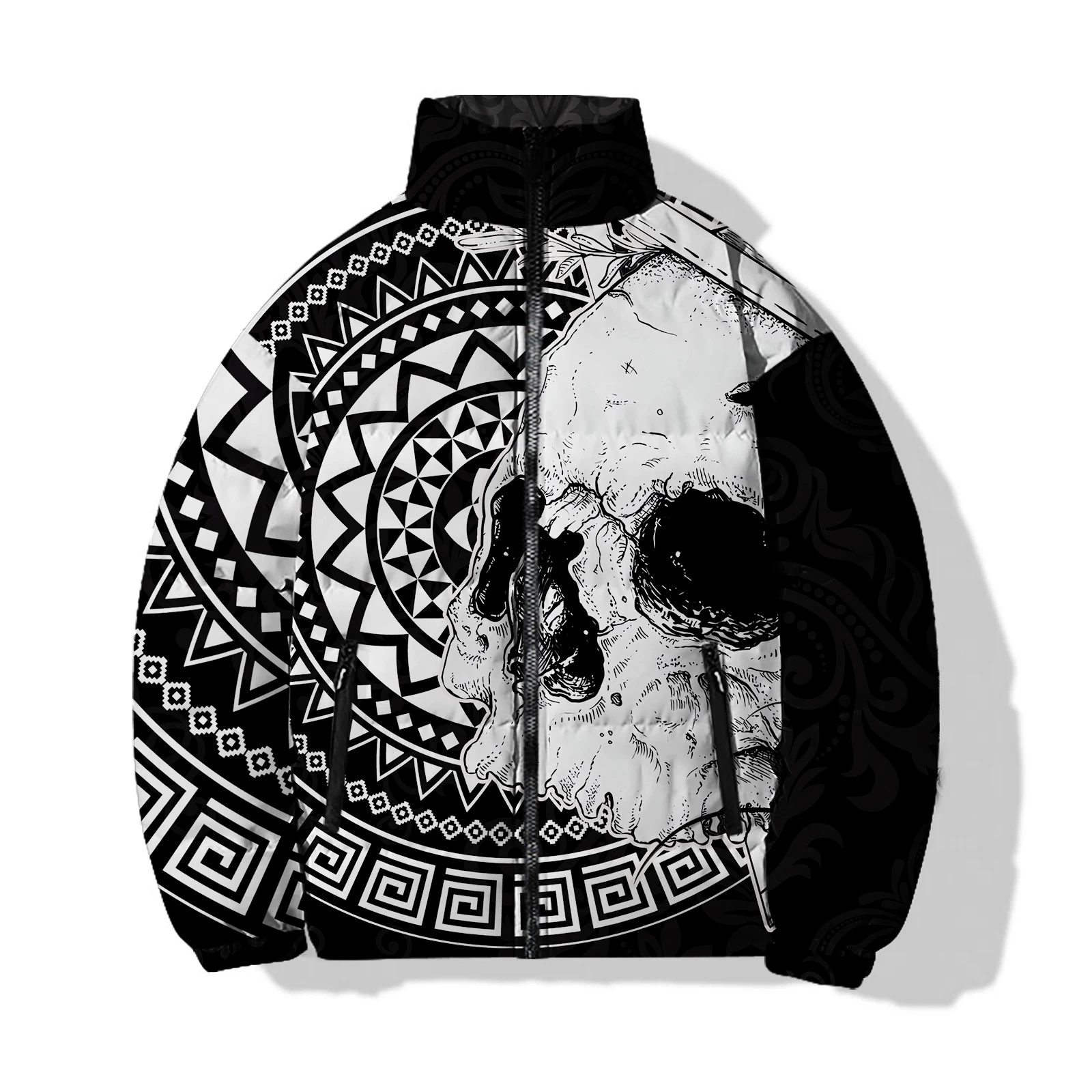 thumbnail image 1 of Chaquetas de invierno con estampado de calaveras para hombre, abrigos de invierno modernos y frescos para hombre, abrigos de plumón con impresión digital 3D, duraderos y de alta calidad, 1 of 4