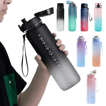 500ML/650ML/750ML/1000ML Sports Water Bottle Motivational Leak Proof Portable Reusable Plastic Cups Outdoor Travel Gym Jugs 1