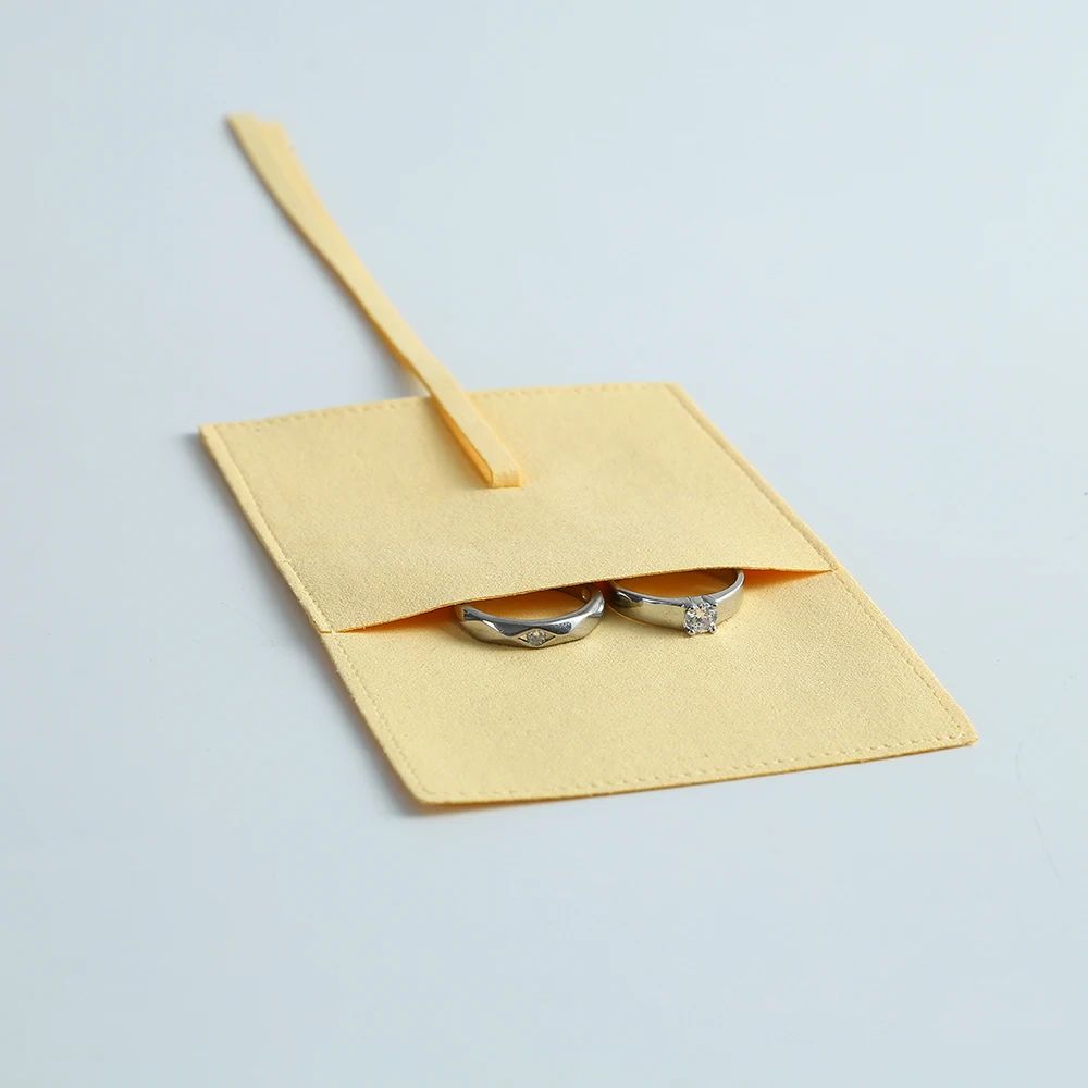 Wholesale Packaging Pouch Yellow Microfiber Jewelry Ring Earrings Storange Envelope Bag Candy Wedding Anniversary Gift