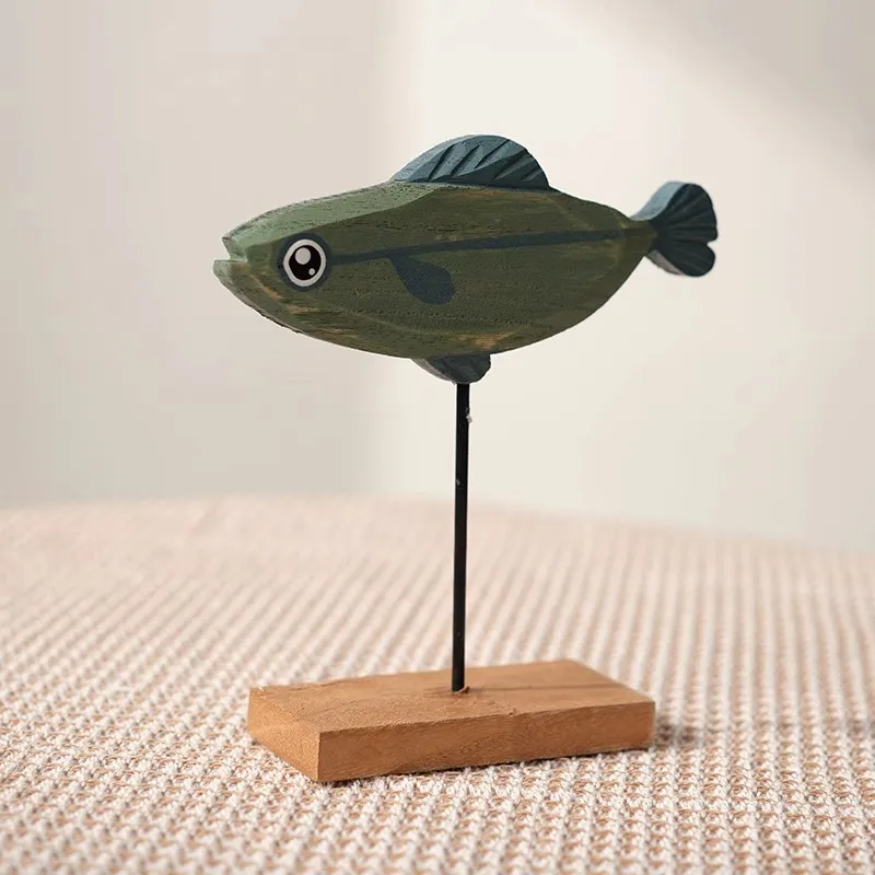Nordic Wooden Fish Statue Creative Living Room Bedroom Dining Room Home Art Figurine Luxury Decoration Book Nook Ornament Gifts