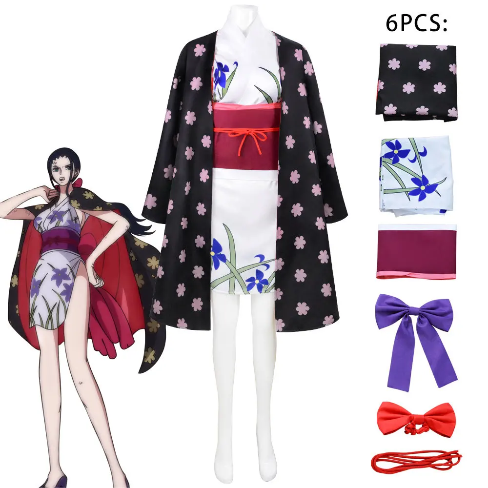 One Nico Robin Cosplay Halloween Costume Suits Piece Kimono Wano Country Miss.All Sunday Headwear Wafuku Anime