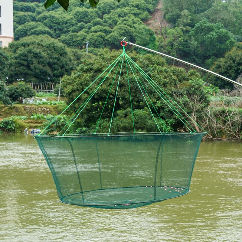 60/80cm Folding Crayfish Catcher Fishing Mesh Landing Net Fish Crab Trap Cage Foldable Shrimp Casting Crab Network뜰채