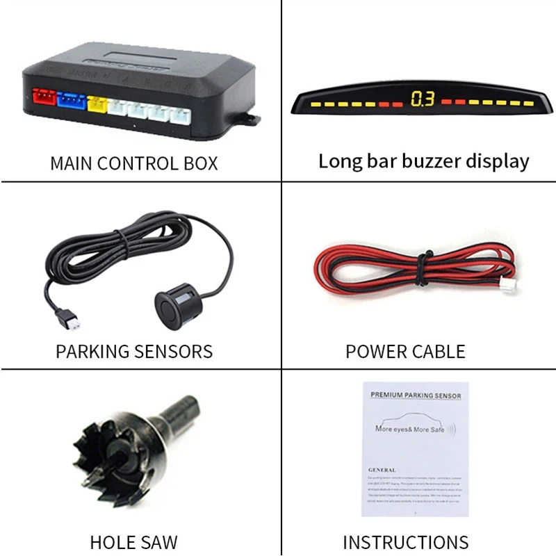 Parking Sensor Car Reverse Radar Kit Vehicle Parking Sensor System with 4 Sensors Backup Radar with LED Distance Display Beep alarm