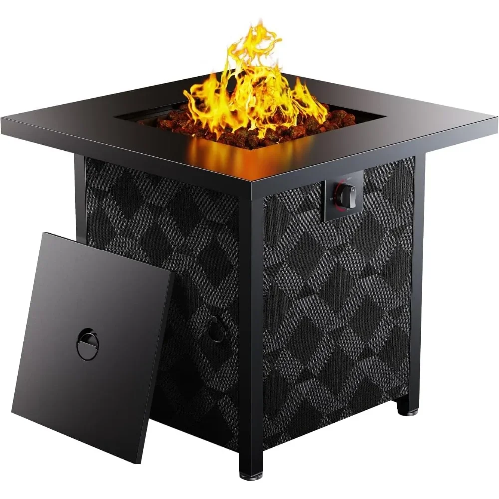 Propane Fire Pits 28&Prime; Outdoor Gas Fire Pit, 50,000 BTU Square Pit Table with Lava Rocks,for Outside Patio, Parties,Backyard
