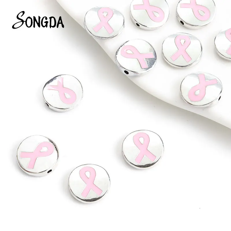 50pcs Silver Color Hope Breast Cancer Awareness Ribbons Charm Letter Charms  for bracelets 18x17mm A608