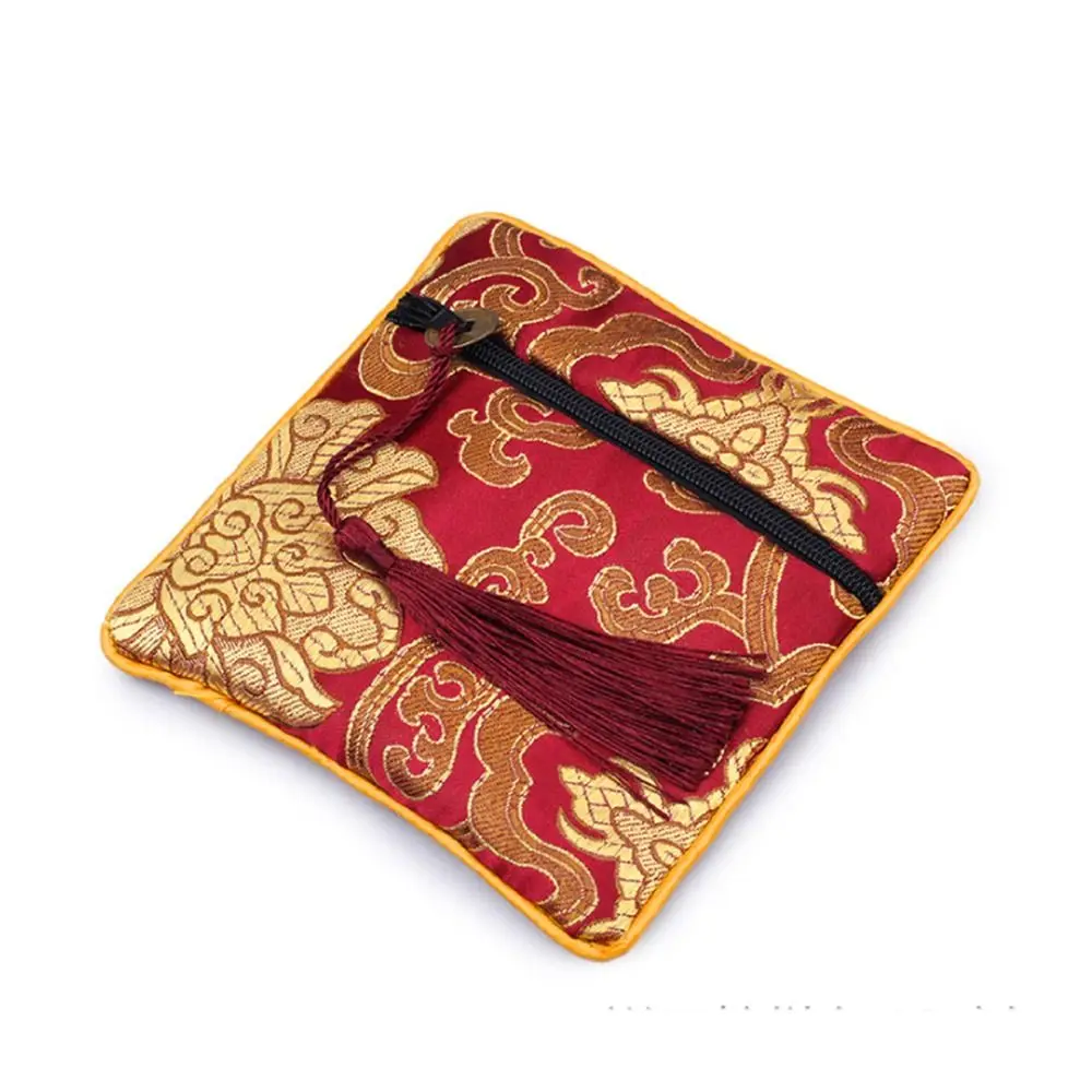 Pouch Embroidery Flower Pattern Zipper Bag Brocade Pouch Jewelry Storage Bag Silk Jewelry Organizer Chinese Style Coin Purse