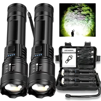 Super Bright Flashlight USB Rechargeable LED Long Range Tactical Torch Outdoor Waterproof Emergency Camping Fishing Lantern