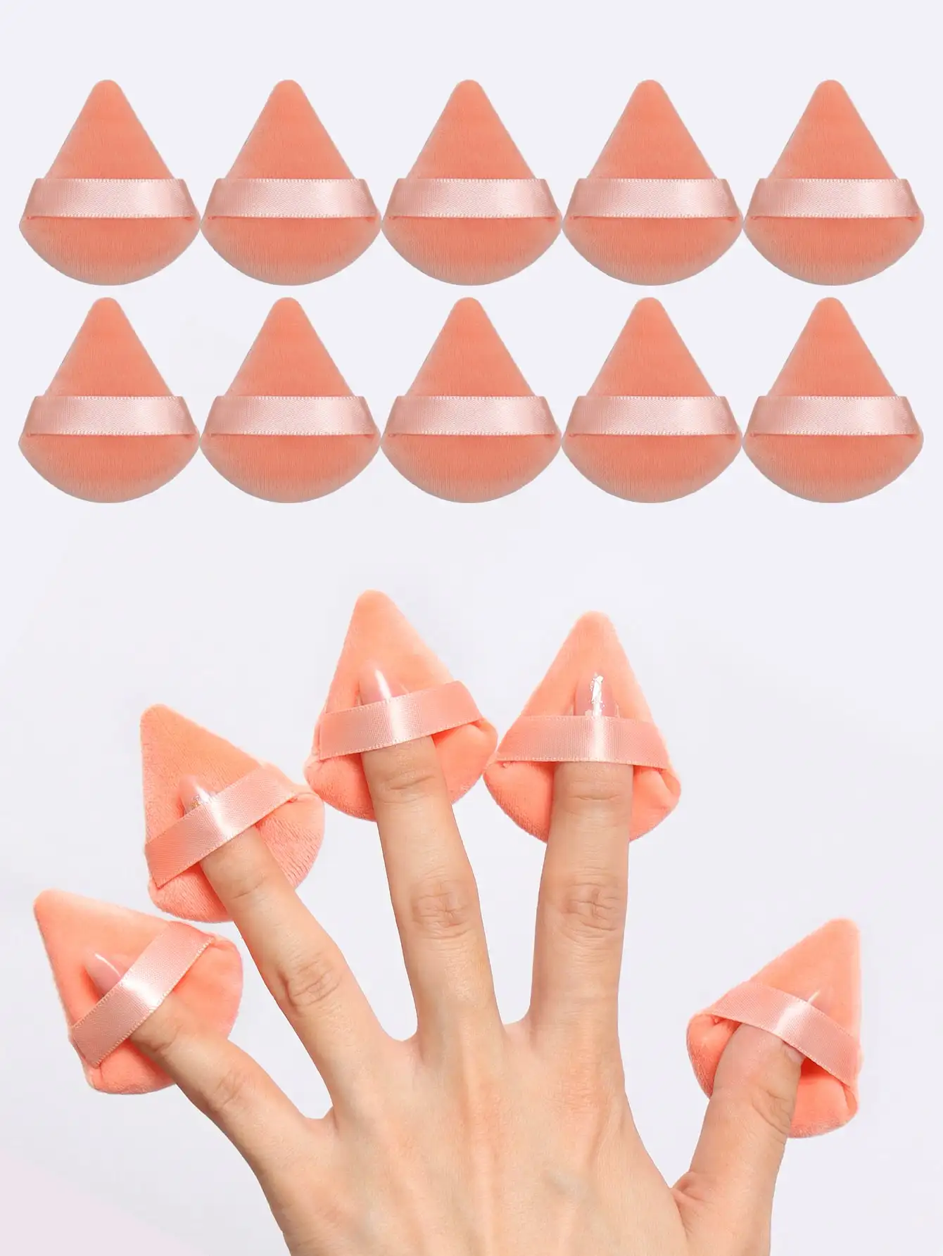 10pcs Triangle Shape Velvet Powder Puffs, Soft Makeup Blender Sponges For Face Contouring, Eyes & Corners 2