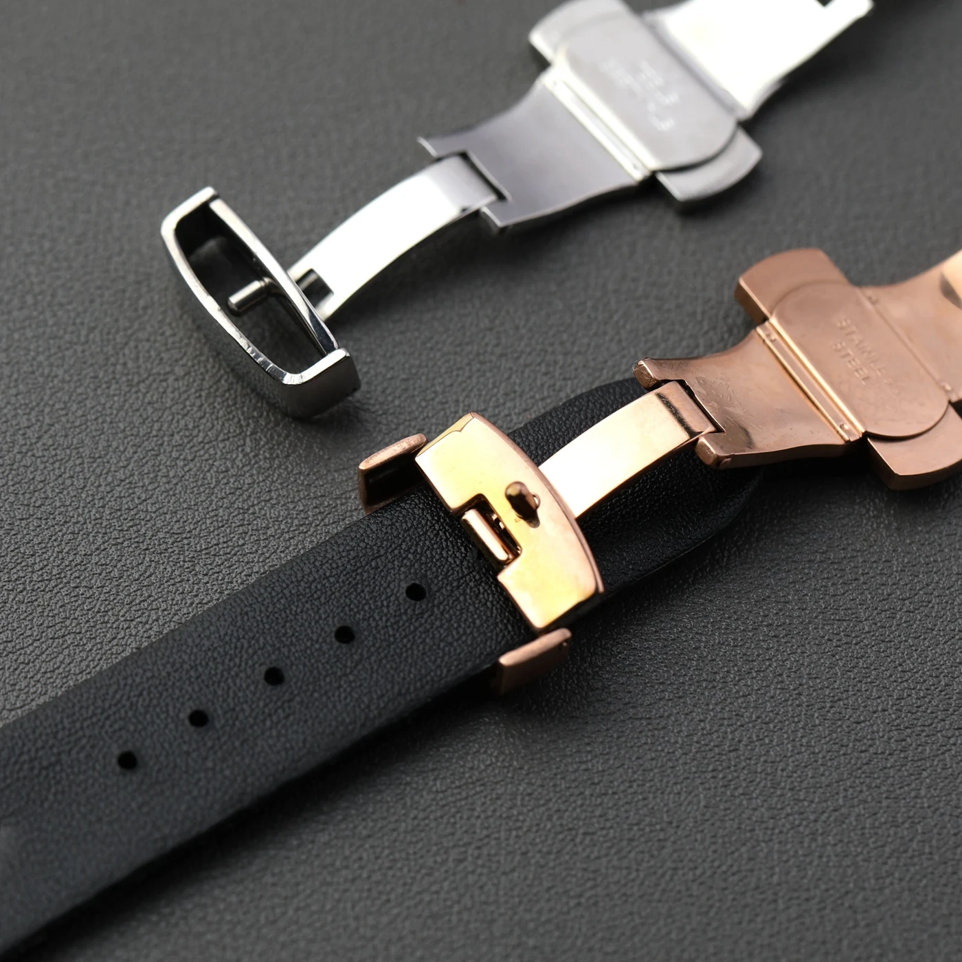 Rose Gold Polished Stainless Steel Butterfly Clasp with Double Press Mechanism