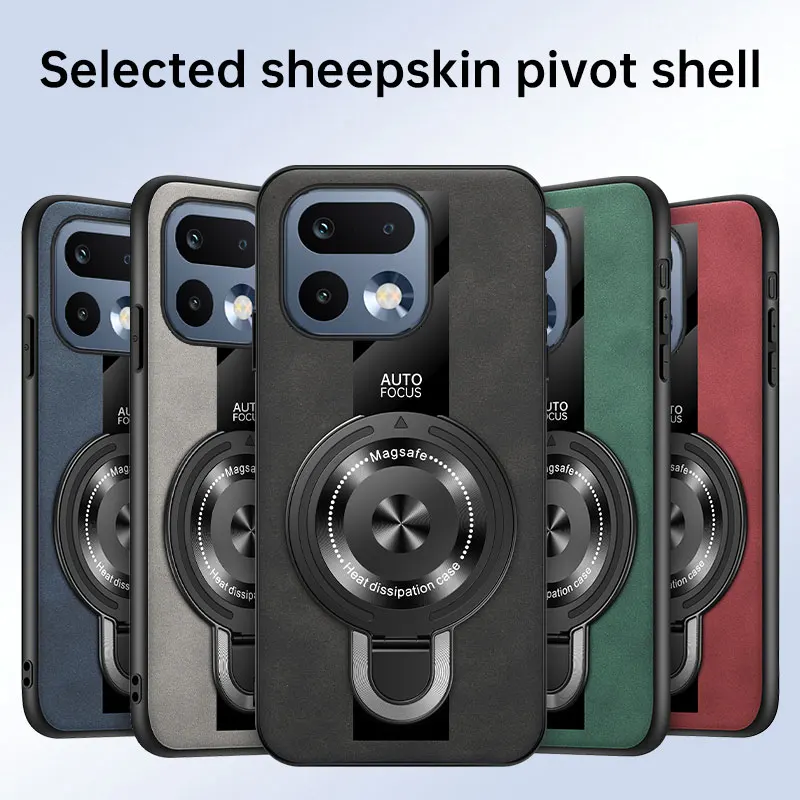Luxury Silicone Sheepskin Leather Magnetic Ring Holder Premium Back Cover
