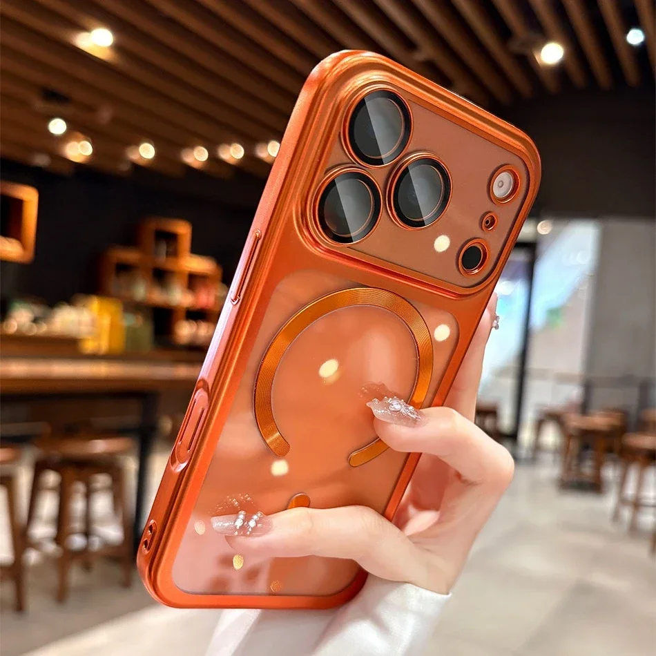 Official Orange Magnetic MagSafe Case - Transparent Soft TPU Camera Protector Cover