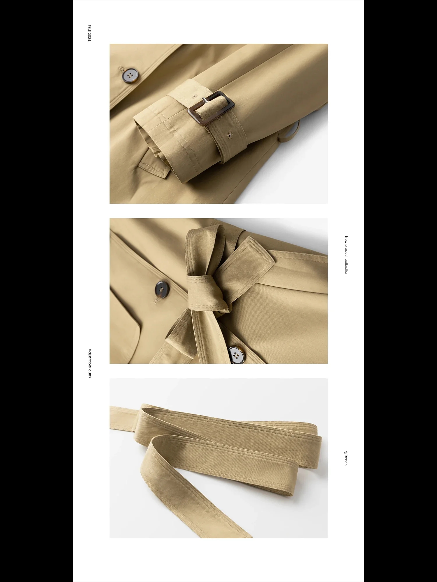 FSLE 2025 New Women Trench Khaki Spring Autumn Long Jacket