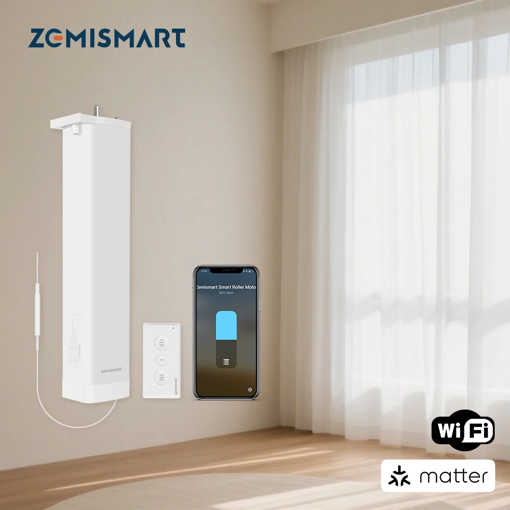 มอเตอร์ม่านไฟฟ้า Zemismart Matter WiFi พร้อมเสาอากาศ ระบบม่านเลื่อนอัจฉริยะ ทำงานร่วมกับ Homekit, Google Home และ Smartthings 1
