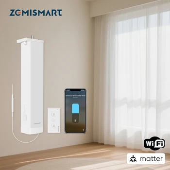 Zemismart Matter WiFi Electric Curtain Motor with Antenna Smart Sliding Curtain System Work with Homekit Google Home Smartthings
