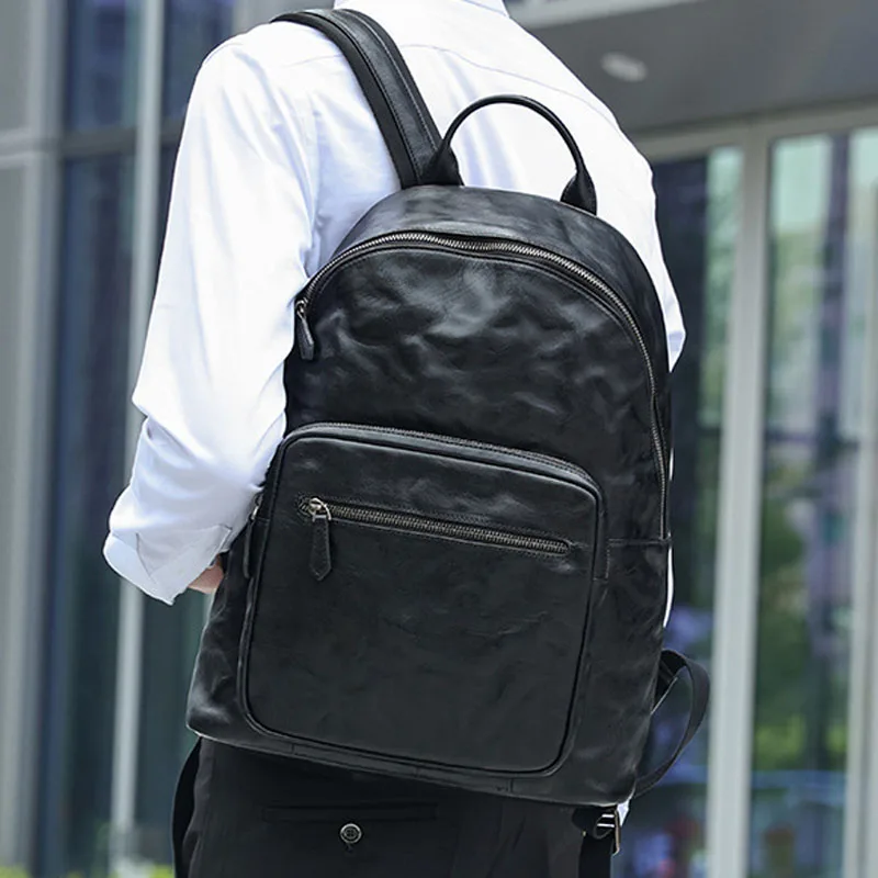 

AETOO Leather trend men's backpack men's bag simple fashion business computer bag cowhide backpack men's style