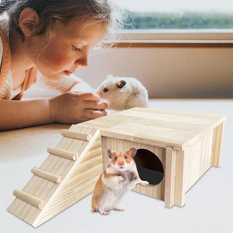 Wooden Hamster Hiding House Wooden Cage Toys Natural Hamster Hiding Habitats For Syrian Hamsters Dwarf Gerbil