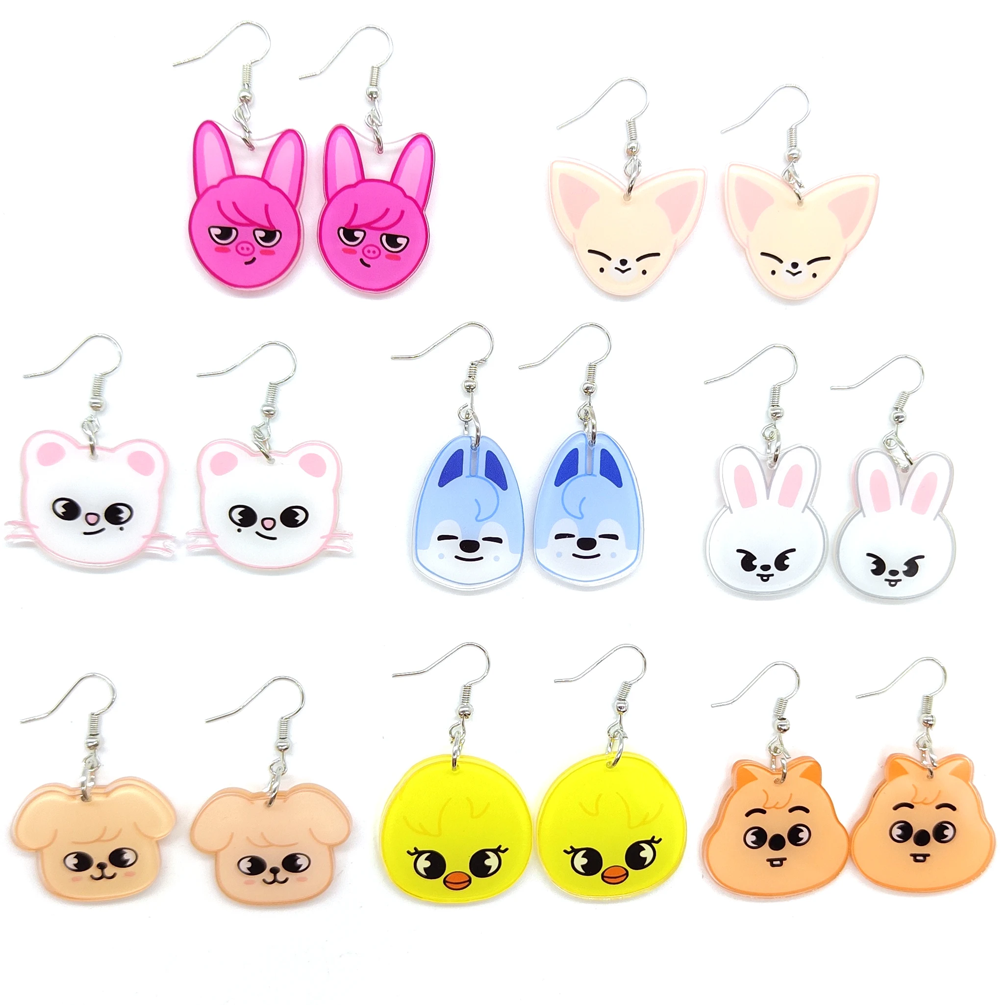 8pairs/set Kpop Acrylic Cartoon Earrings Accessories Cute Pendant, Suitable for Fan Gifts Jewelry