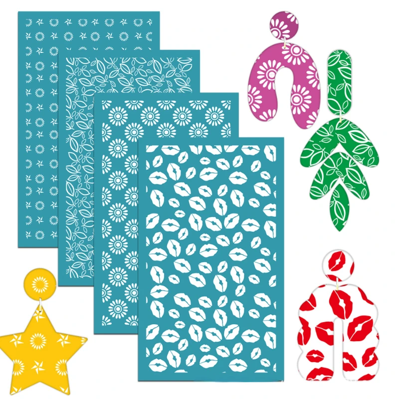 Reusable Silk Screen Stencils for Polymer Clay Flowers Leaves European