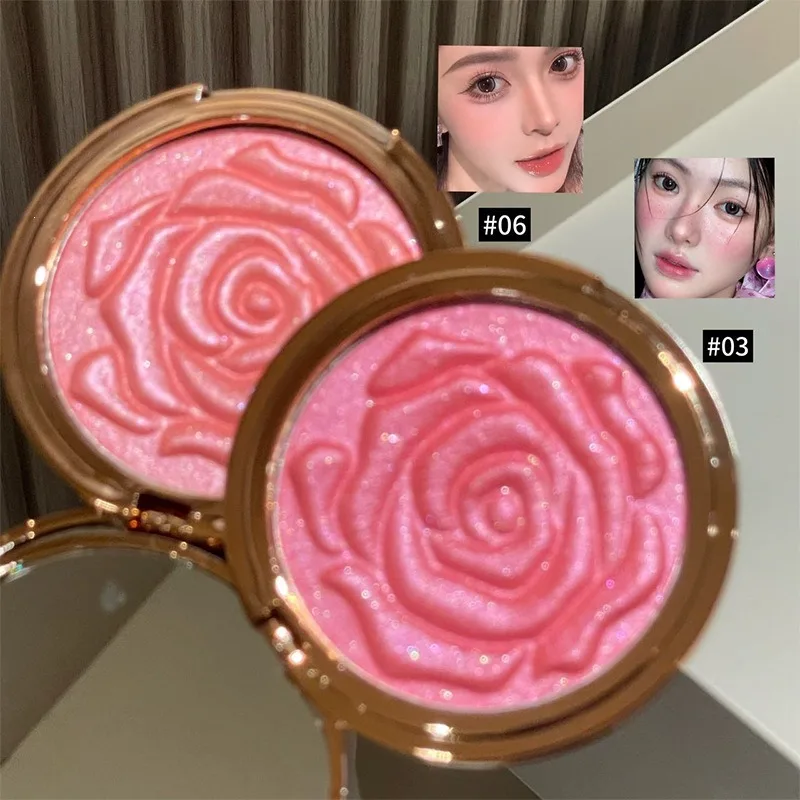Rosenfarbene Rouge-Highlighter-Palette mit Perlmuttschimmer, Hochglanz-Rouge in Kartoffelrosa_voghion.com
