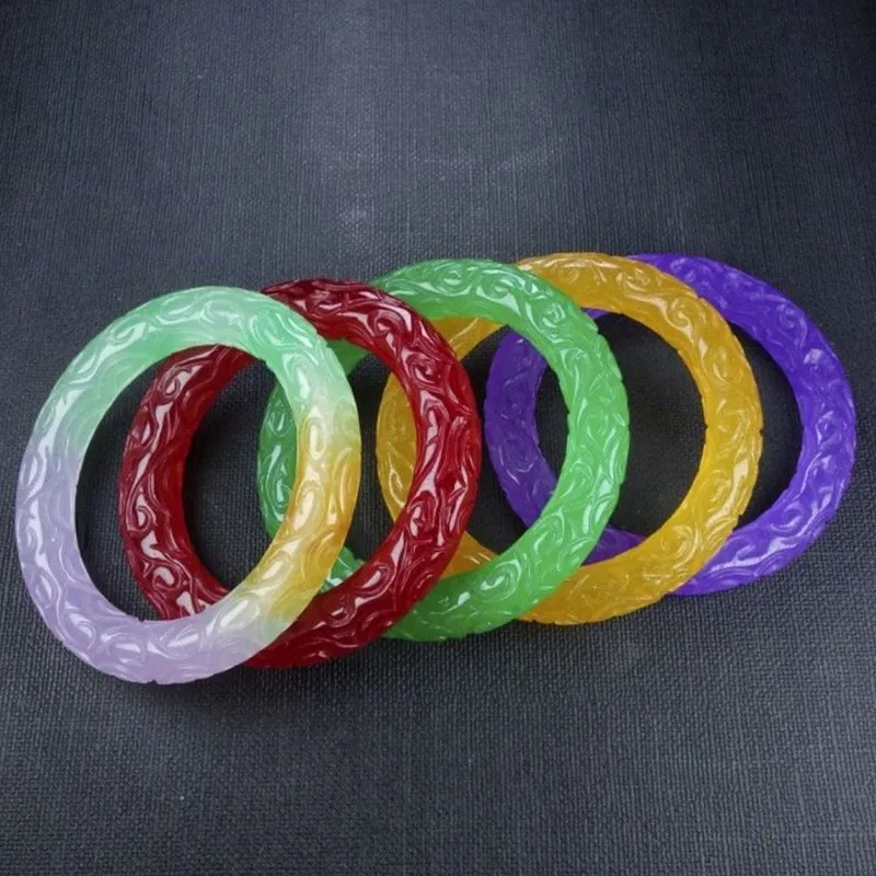 New Natural High Ice Multicolor Carving Hand-Carved Jade Bangles Hand-hewelry Bracelet Handring Fine Jewelry
