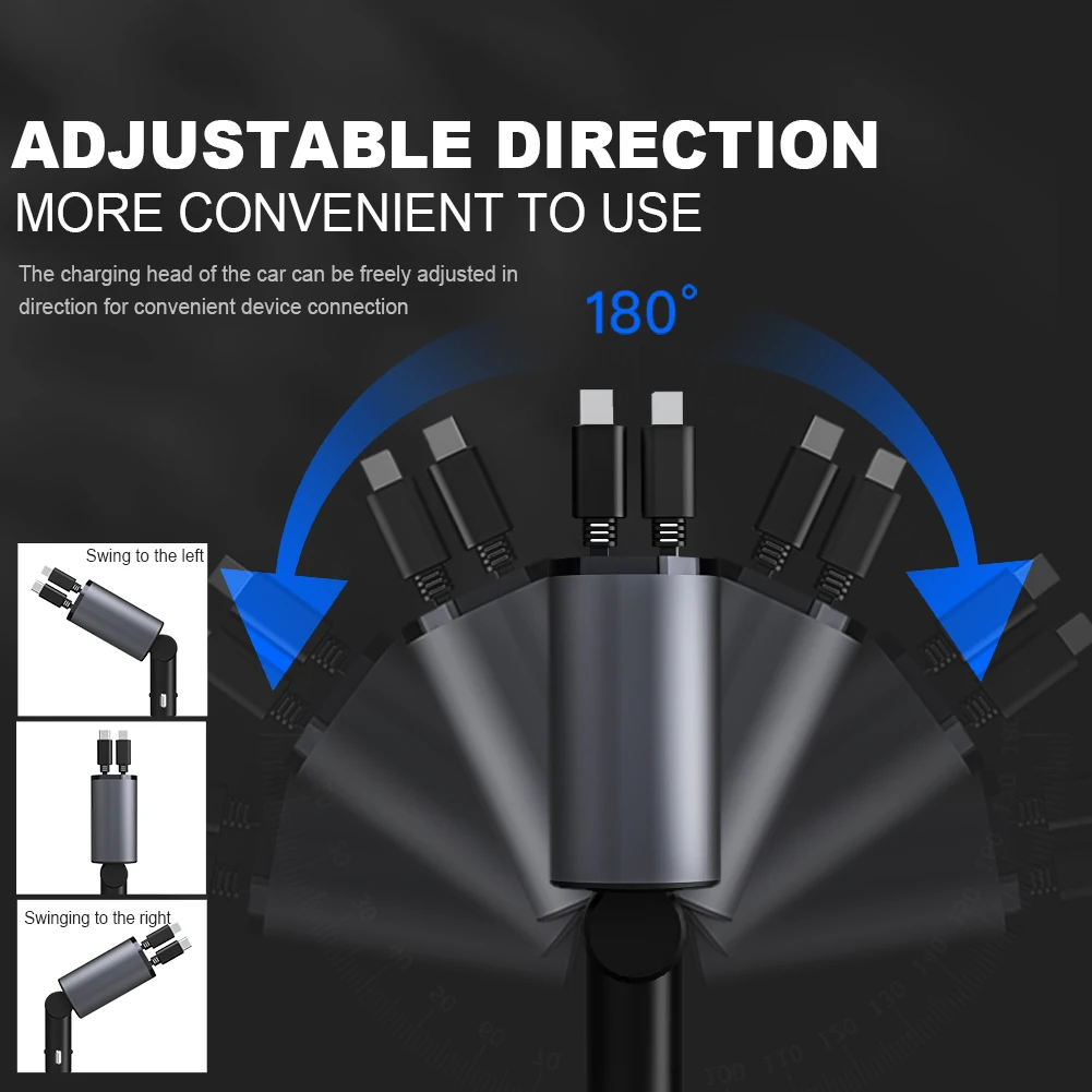 Caricabatterie Auto 4 In 1 120W Retrattile – Caricatore USB Con Cavi Integrati, Display Tensione E Porte PD QC - 4