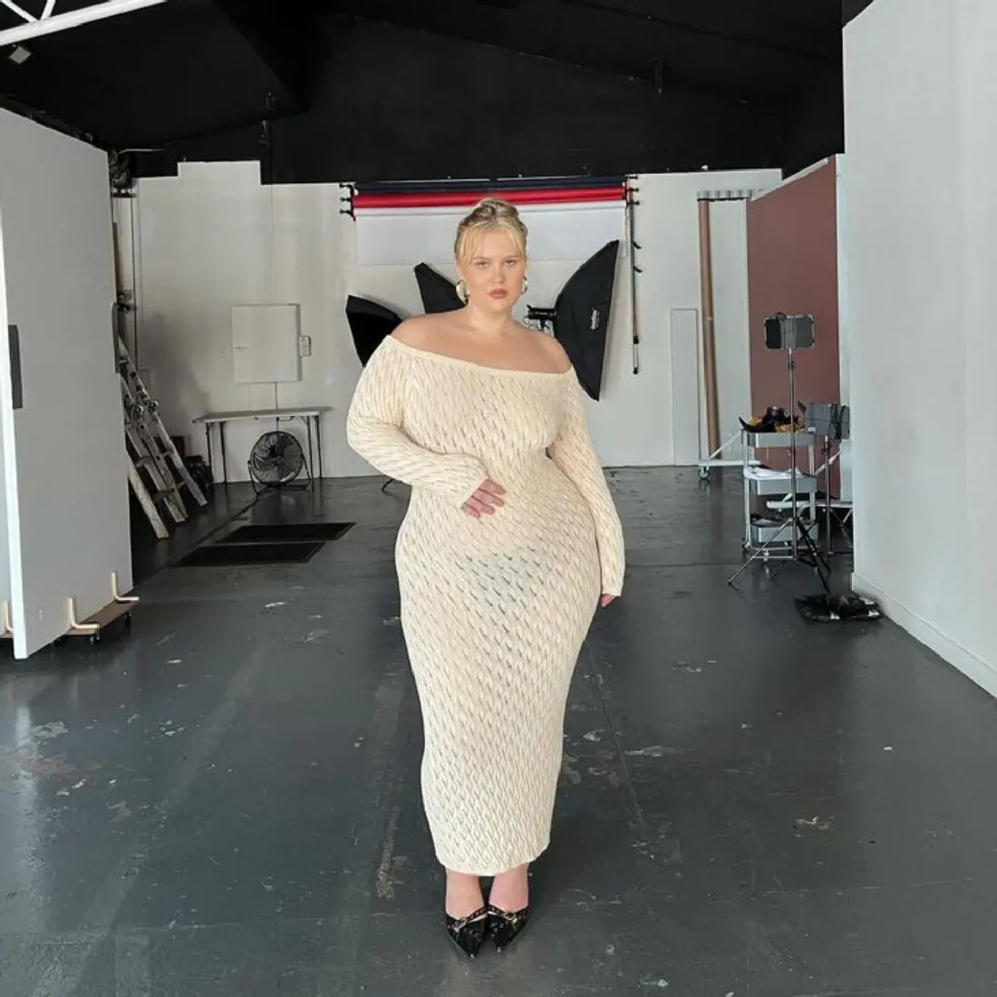 Knit Off-Shoulder Maxi Dress - Patchwork Fashion Hollow Out Knitwear Dress