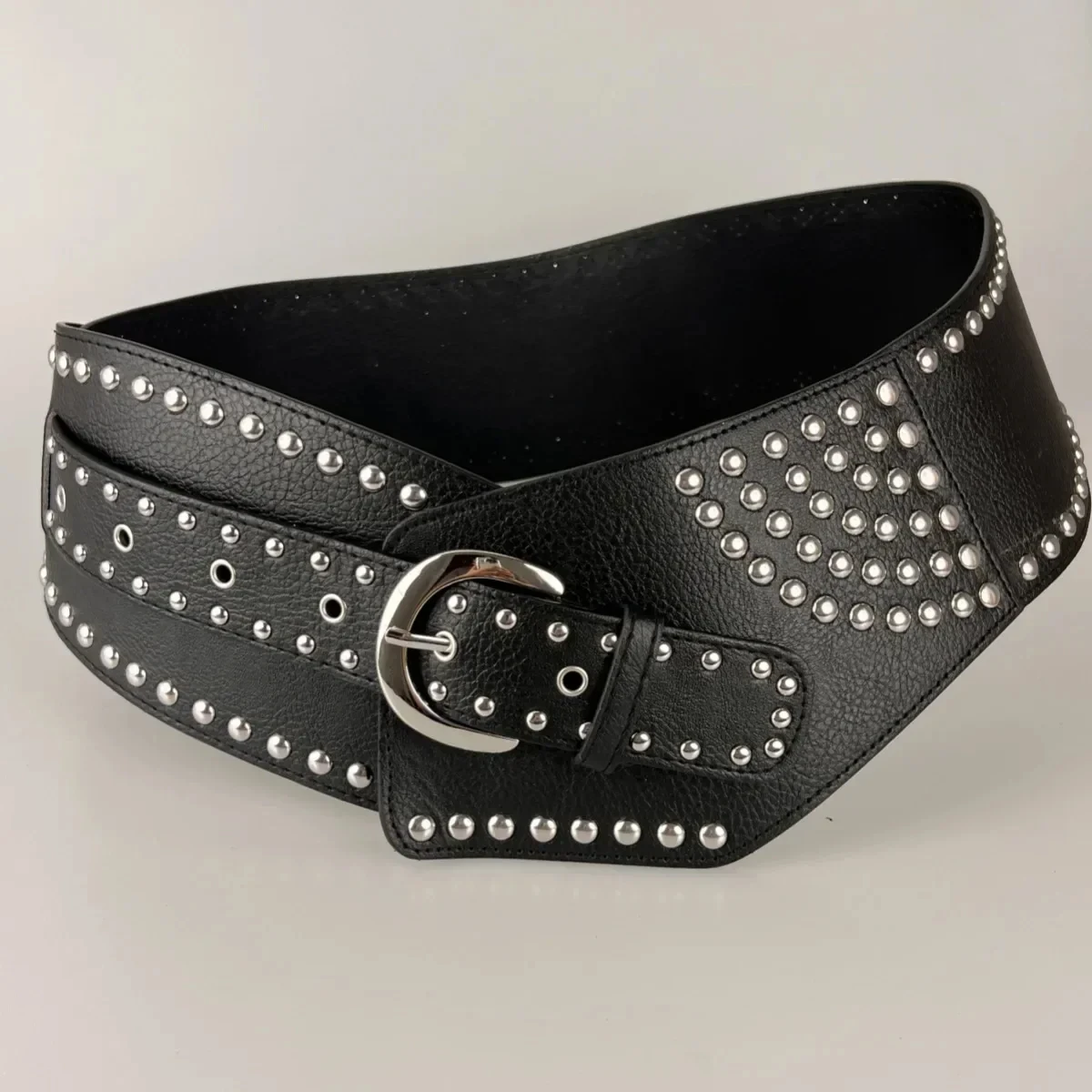 Y2K Punk Style Irregular Wide Belt with PU Pin Buckle