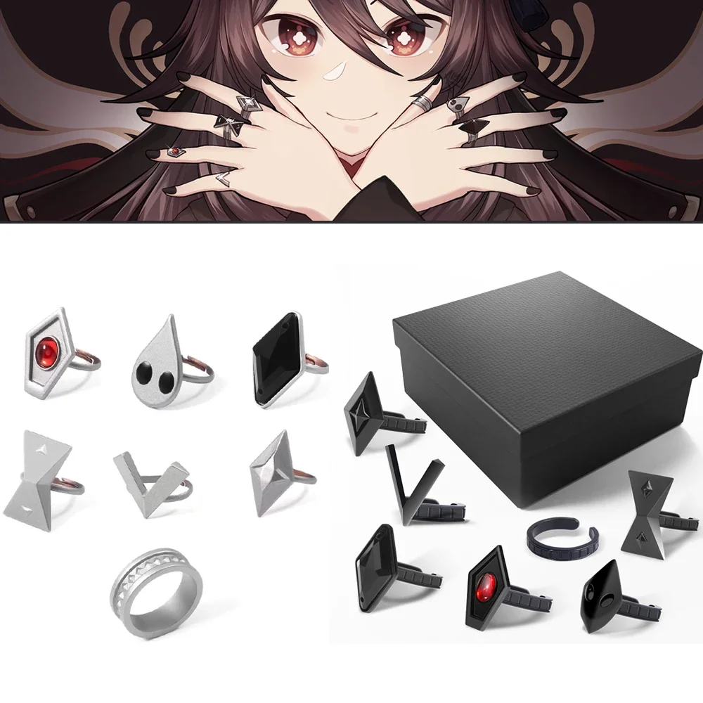 

Game Genshin Impact Hutao Cosplay Rings Fashion Vintage Adjustable Finger Ring for Women Men Halloween Jewelry Gift With Box
