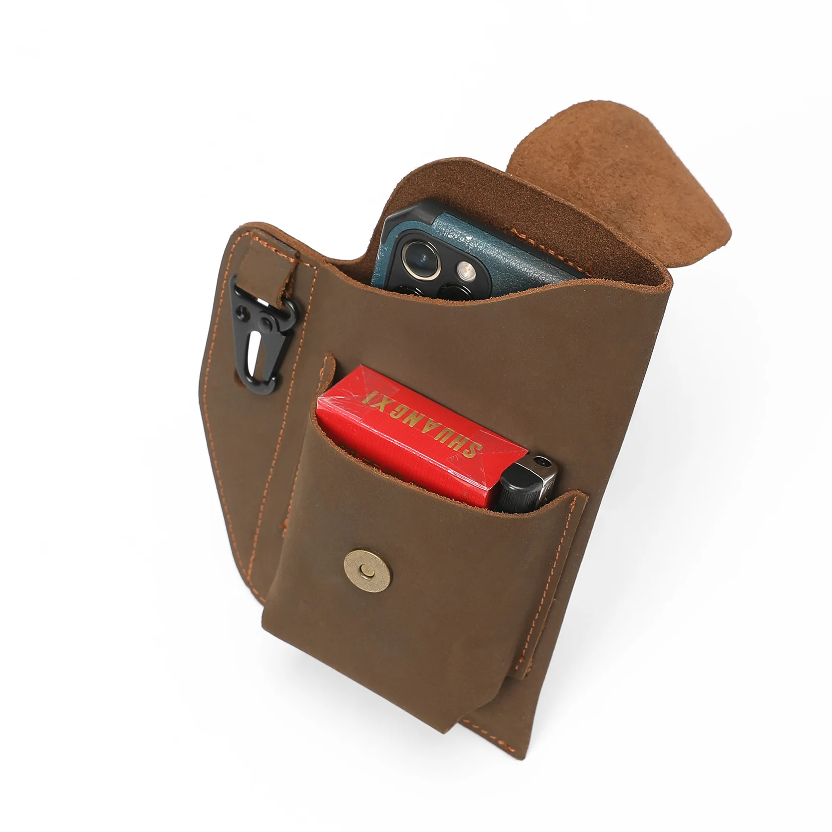 Fanny Waist Bag Genuine Leather Belt Bum Leg Hip Packs for Men 6-7.5inch Cell Phone Cigarette Lighter Box Case Outdoor Pouch