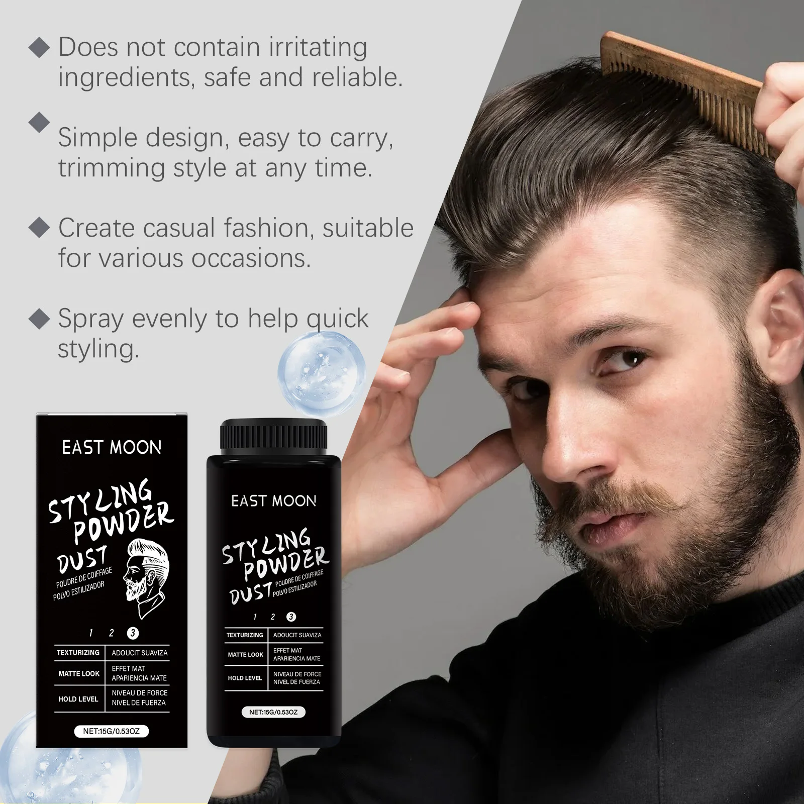 East Moon Man Hair Styling Powder More Thicken Increase Volumizing Absorbs Grease for Covering Matte Hair Texture Fiber Powders view 6