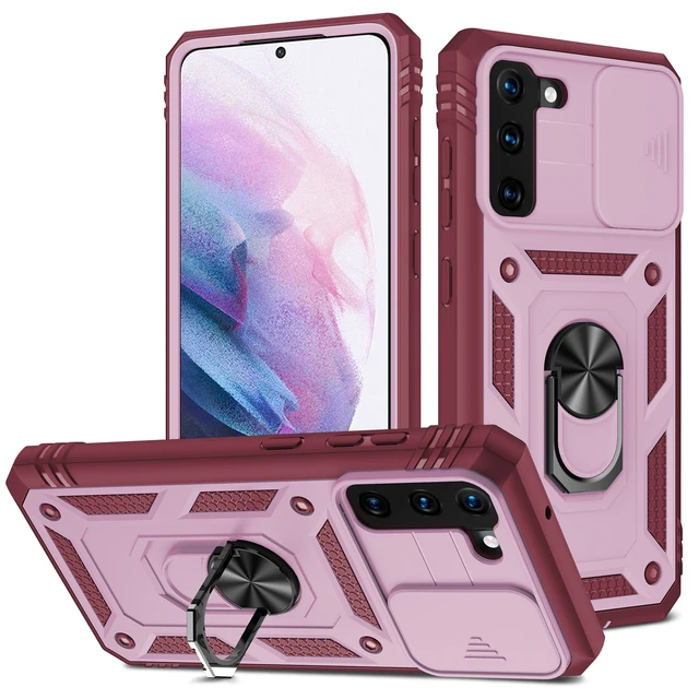 For Samsung S22 S21 FE Ultra Case Plus A52 A32 A51 A12 A32 5G Kickstand Camera Slide Lens Protective Military Grade Rugged Cover Pink