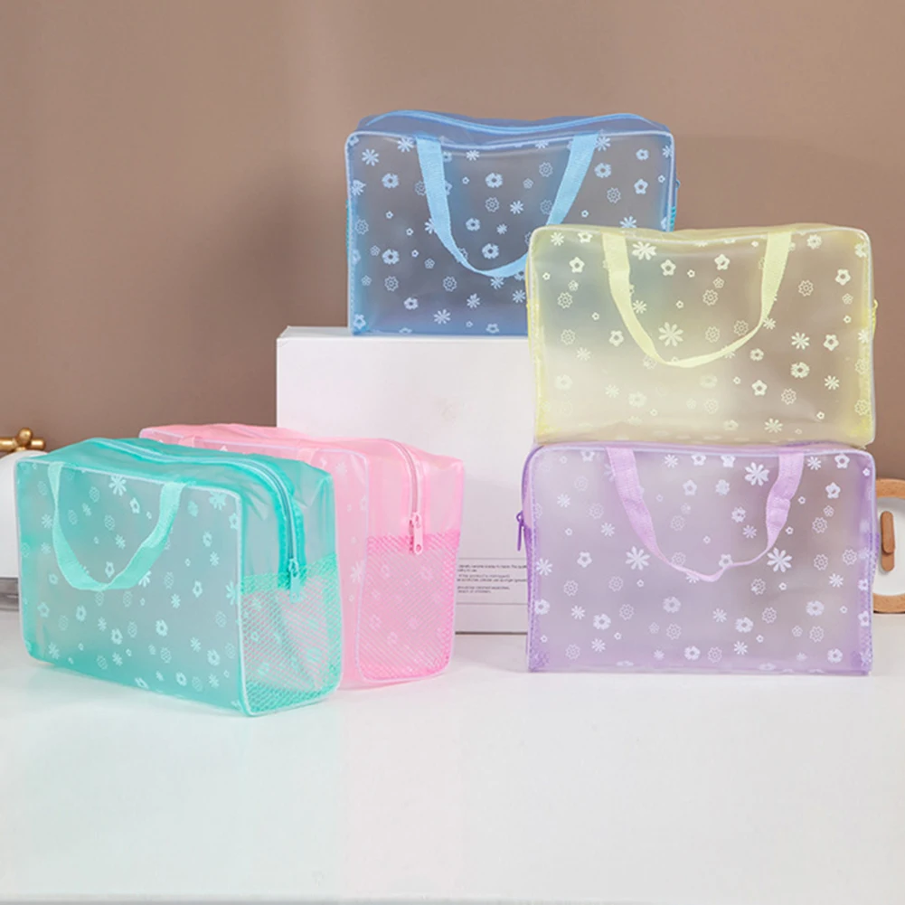 

Portable Transparent PVC Makeup Bags Women's Floral Waterproof Cosmetic Bag Travel Washing Toiletry Shower Pouches Random Color