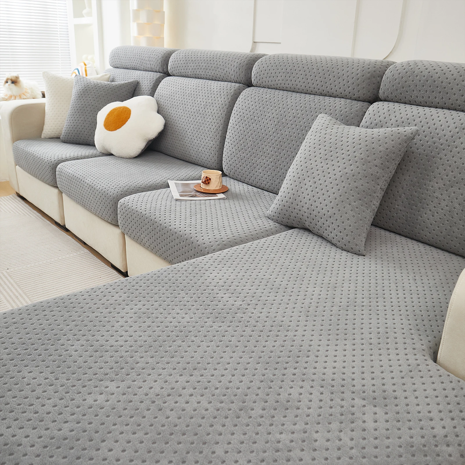 폴라 플리스 일반 쿠션 커버 탄성 소파 커버 간단한 자카드 드레스 거실 보호 소파
