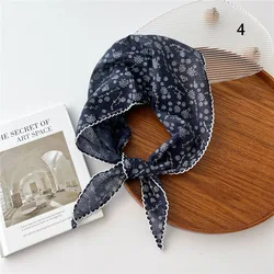 Women's Cotton Linen Floral Triangle Scarf, Lightweight Neck & Hair Accessory - One Size (A4)