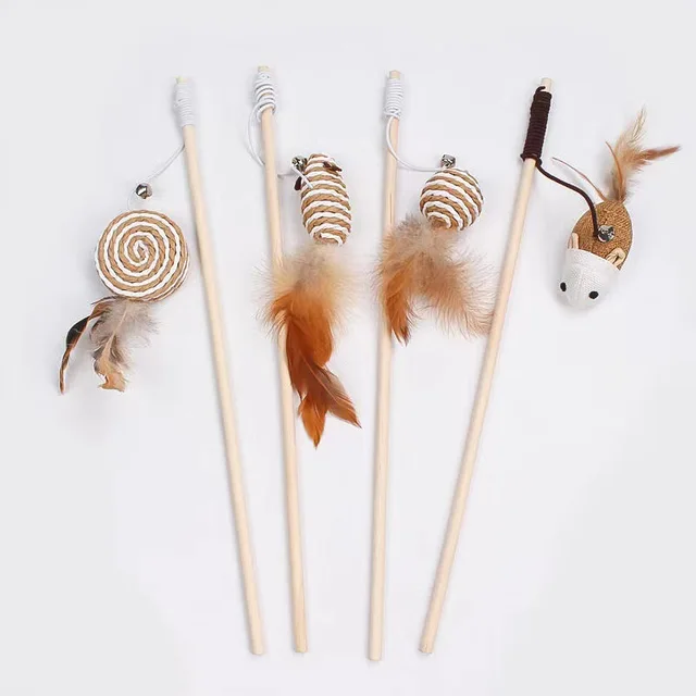 1PC Teaser Feather Toys Kitten Funny Colorful Rod Cat Wand Toys Wood Pet Cat Toys Interactive Stick Pet Cat Supplies 고양이 장난감 2