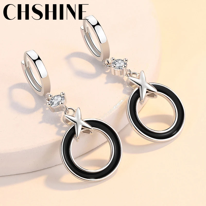 CHSHINE 925 Sterling Silver Circle Ring Earrings For Lady Lovers Banquet Party Jewelry - Image 2