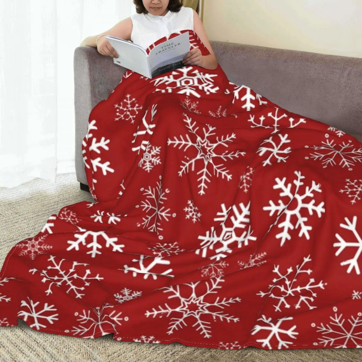 

Christmas Snowflake Flannel Blanket Red Winter Super Warm Throw Blanket for Couch Bed Travel Colorful Bedspread Sofa Bed Cover