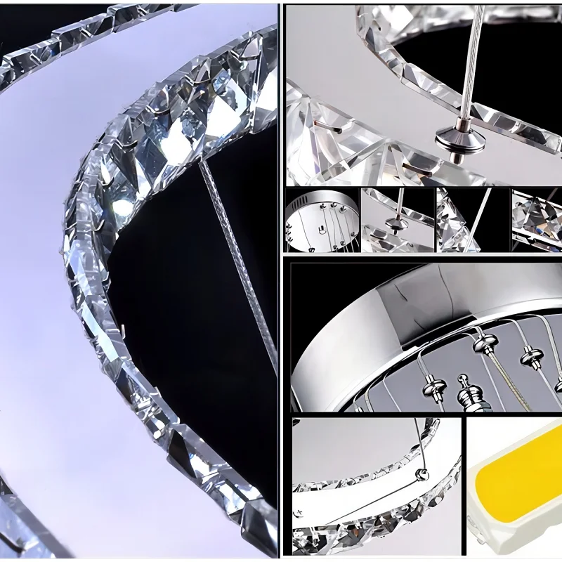 Silver Crystal LED Chips Crystal Lamp Lighting Fixture LED Circle Light Diameter 200mm Pendant in Bedroom Living Room Lustre De